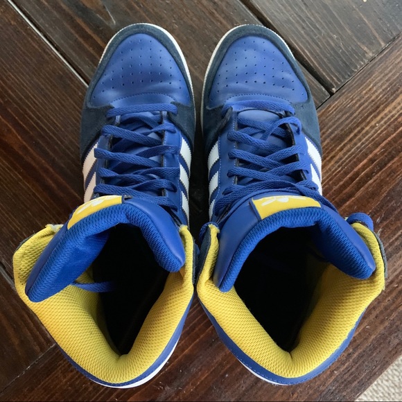 ADIDAS Blue Yellow Trefoil Basketball Shoes 13 - Picture 5 of 7